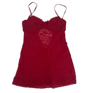 Y2K Victoria's Secret Red Lace Babydoll Chemise‎ Corset Style Pink Red 36B